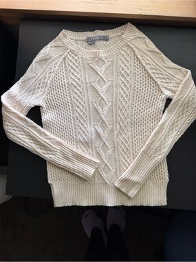 360 Cashmere Cable Knit Sweater XS Cream Wool Cashmere Blend